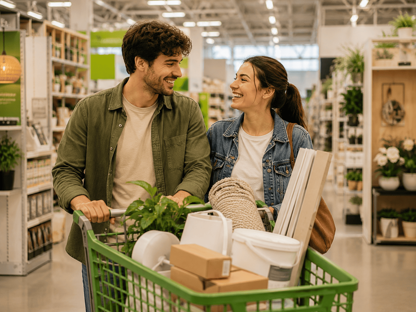 Uomo sorridente seduto sul divano mentre usa lo smartphone, dopo aver completato un pagamento.